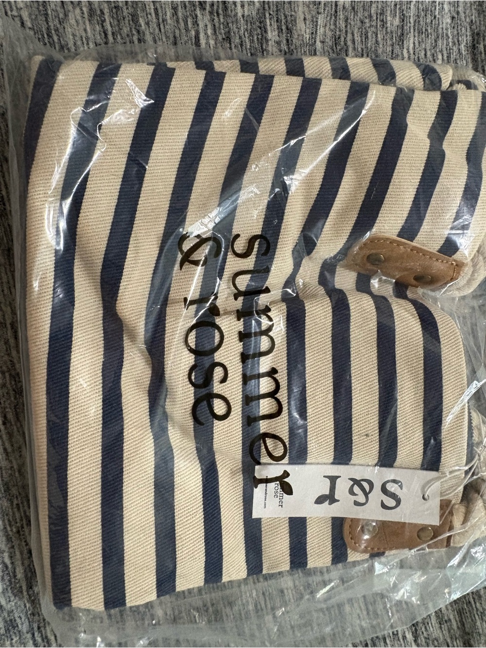 summer & rose Navy and Cream Striped Tote Bag